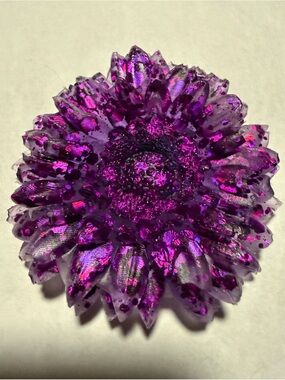 Handcrafted Clear with Purple Glitter Floral Refrigerator Magnet